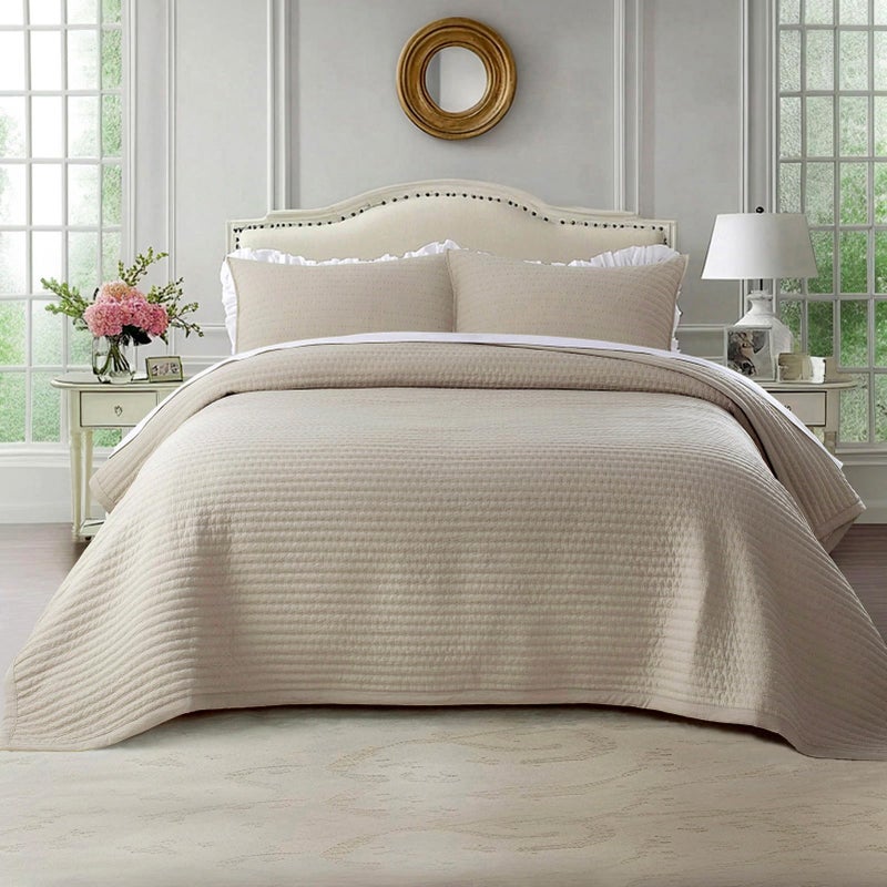 KASENTEX Oversized King Quilt Set 112"x106" â€“ Soft Washed 3-Layer Lightweight California King Bedspread, Minimalist Nordic Design, All-Season Spring & Summer Quilt Set (1 Quilt + 2 Pillow Shams),Light Taupe - Image 1